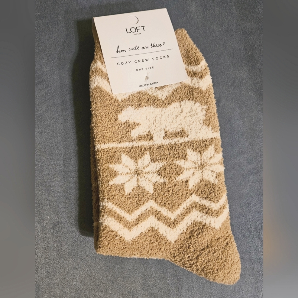 NWT Ann Taylor Loft Tan Fair Isle Fuzzy Socks